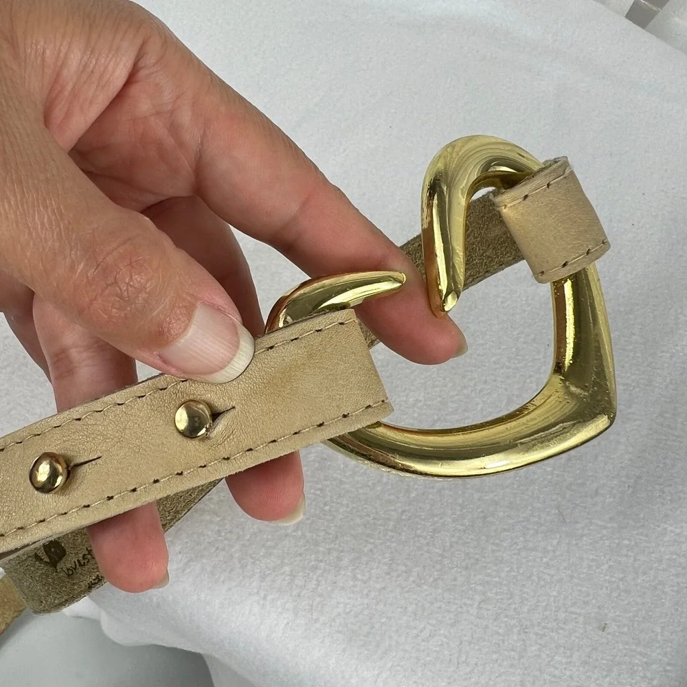 Womens Tan Leather Heart Buckle Belt Gold Tone Hardware Size M/L Festivak wester